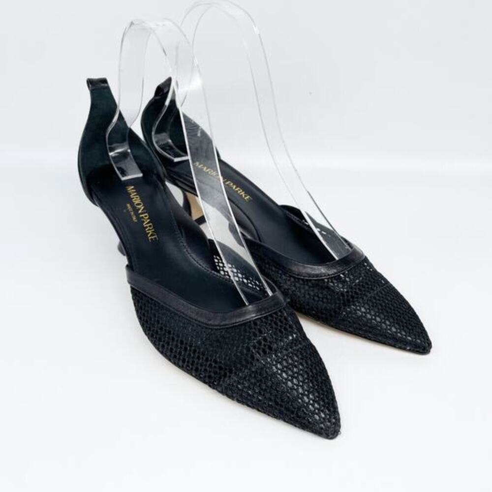 Marion Parke Women's Leather Pointed Toe Ankle‎ Strap Pumps Black IT 36.5 US 6.5